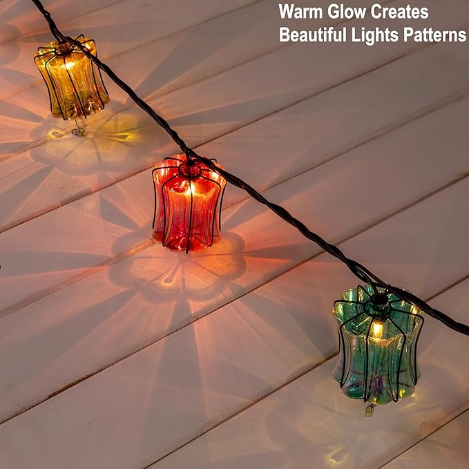 TWINKVILLA Outdoor String Lights Plug in with 10 Incandescent Bulbs, Multicolor Patio Lights Connectable Weatherproof Decorative Lantern String Lights for Gazebo Porch Bedroom Cottagecore Decor