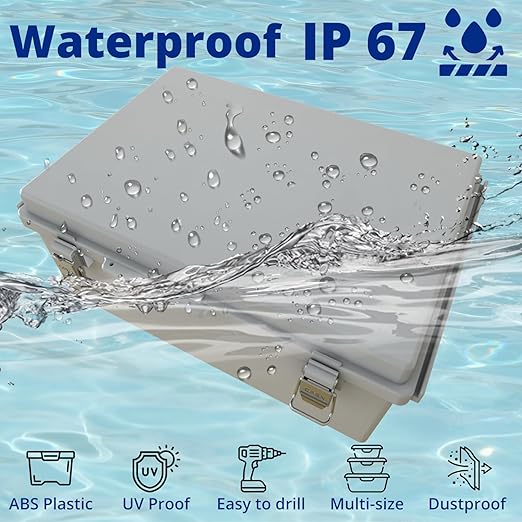 MAKERELE Grey Electrical Junction Box for Outdoor Waterproofing,Outsourced IP67 ABS Plastic, Including Mounting Plate,Wall Bracket,Hinged Cover, and 3/4" NPT*2(13.8"×9.8"×5.9")