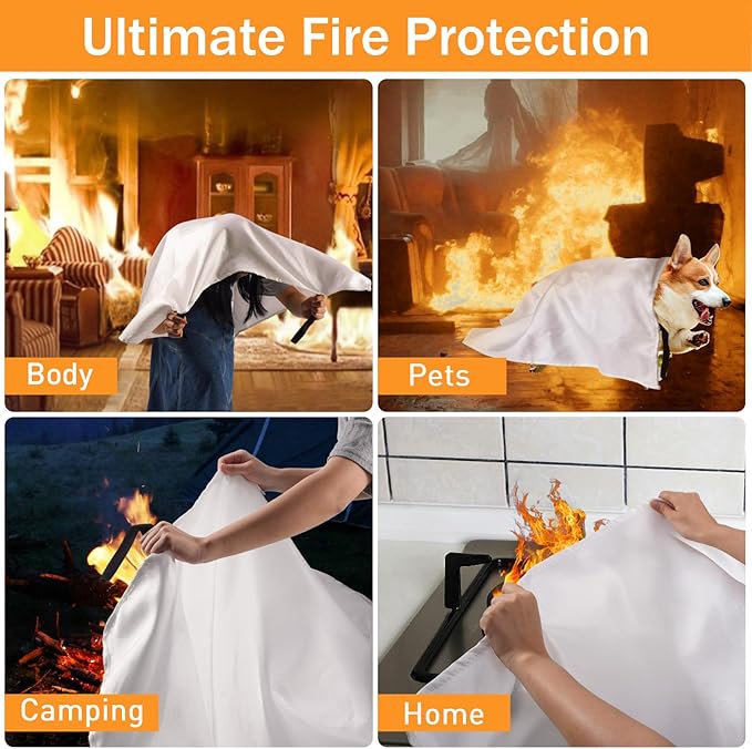 Mondoshop Fire Blanket Emergency for Home and Kitchen - 2 Pack 60"x60" Fire Blankets Fire Resistant Blanket for Camping, Grill, Car, Office, Warehouse, School, Picnic, Garages, Workshops