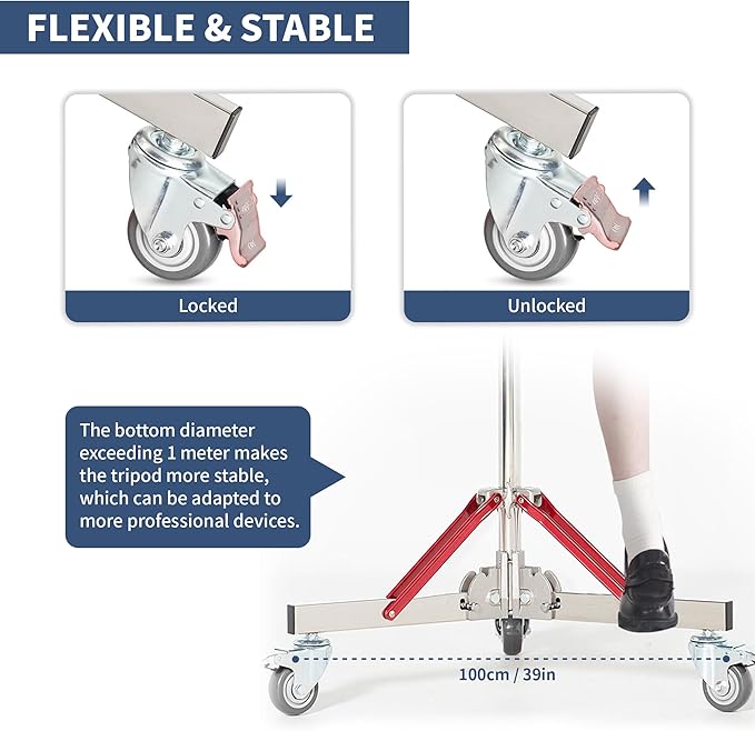 Kate Heavy Duty 10.8ft Light Stand with Casters, Adjustable Reinforced Stainless Steel Light Stand Tripod with 3 Wheels for Professional Studio Photography for Softbox, Monolight, Reflector