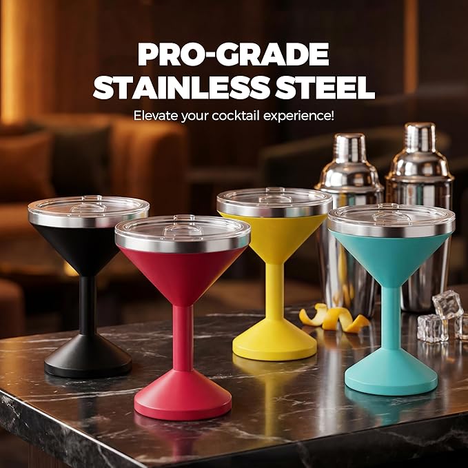 13oz Stainless Steel Martini Glass - Insulated Margarita Tumbler with Lid,Double-layer insulation function for outdoor, picnic, poolside, beach and yard parties.