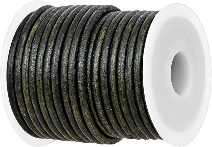 GENIQUE Real/Genuine Round Leather String Cord for Necklace, Bracelets, Jewellery, Braiding (Green Distressed, 5mm)