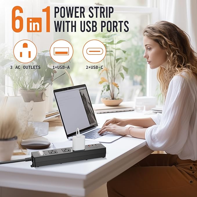 15FT Outdoor Waterproof Power Strip Surge Protector with 3AC Outlets 2 USB-C 1 USB-A Power Switch Safety Lock, ETL Certified for Patio Garden Charging