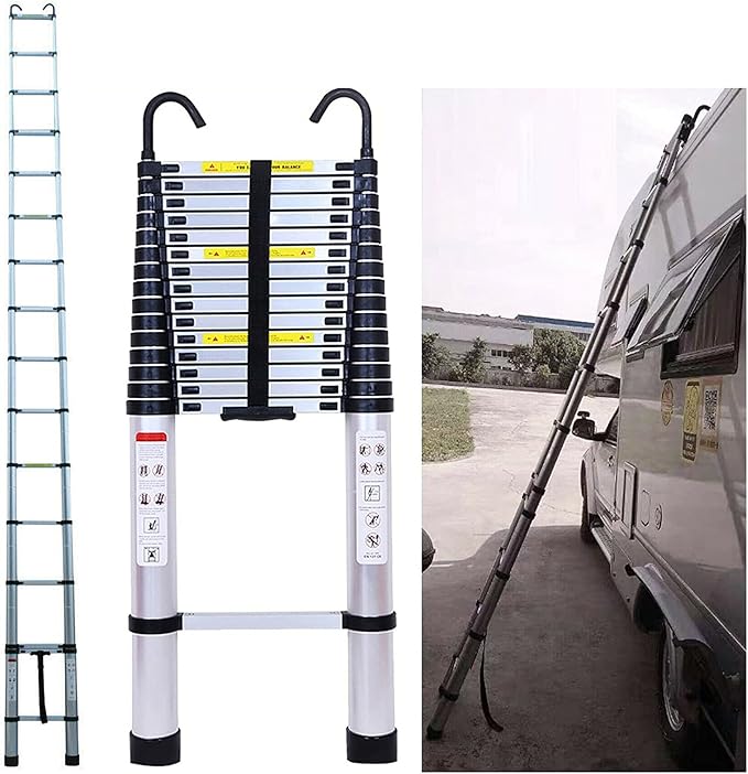 Extension Ladder 20.34 FT Telescoping Ladder with 2 Detachable Hooks & Rubber Feet Aluminum Multi-Purpose Extend Folding Step Ladders Extendable Loft Ladder 330lbs Capacity for Household Daily 6.2M