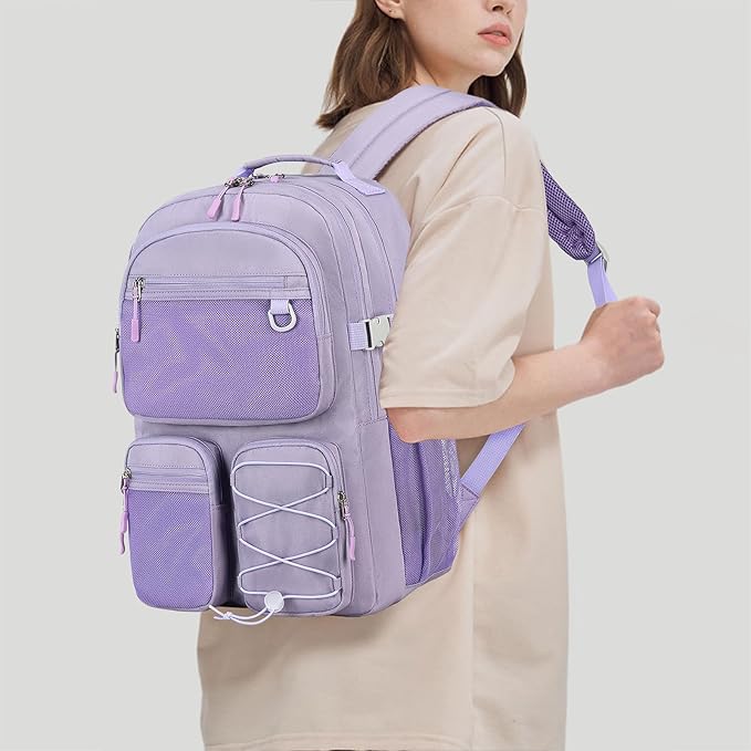 Lohol Water Resistant Backpack with Mulitiple Pockets for Travel Outdoor College, 15.6 inch Laptop Bookbag for Girl and Women (Purple)