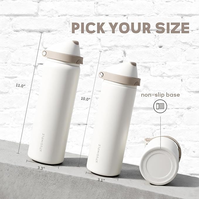 32 oz Stainless Steel Water Bottle with Straw, 2-in-1 Sip and Chug Lid, Triple Walled Vacuum Insulated Metal, Leakproof, BPA Free for Travel, School, Hiking, Gym, White