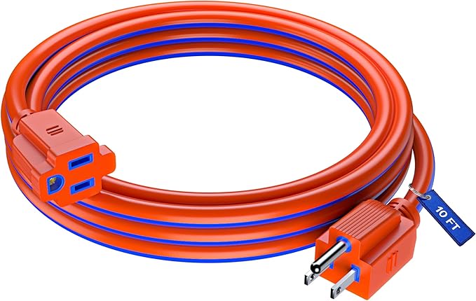 Maximm 10 Ft Blue and Orange Extension Cord, Heavy Duty 16 AWG, ETL Listed for Workshop & Outdoor Use