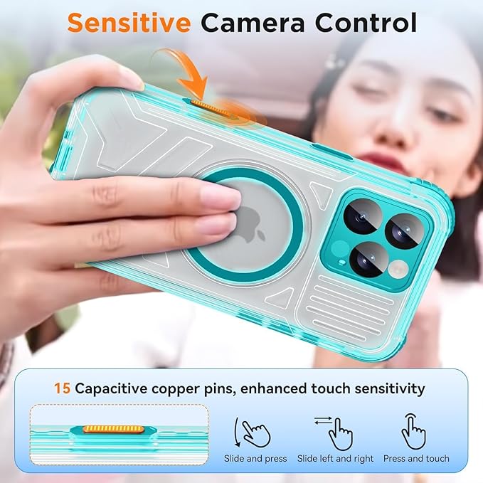 WIFORT for iPhone 16 Pro Max Waterproof Case, [IP68 Underwater] [Blue Light Filter Lens] [15FT Military Shockproof], Fit for Magsafe Full Body Magnetic Frosted Phone Case with Lanyard, 6.9" Teal