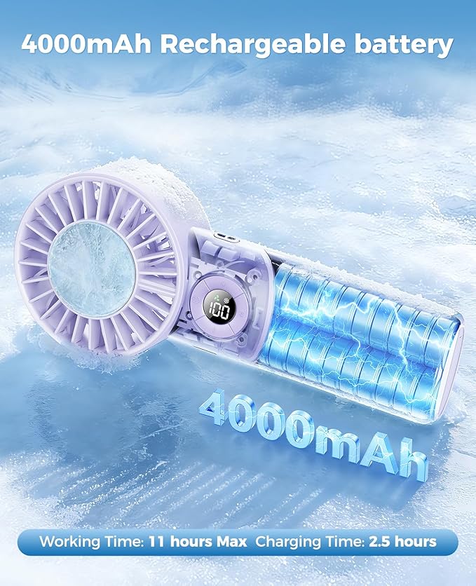 2026 Upgrade 3 In 1 Handheld Portable Turbo Fan with Ice Cooler,Rechargeable 100 Speed Mini Personal Fan 10500 RPM Small Pocket Fans Makeup fan for Outdoor,Office,Camping,Travel-Purple