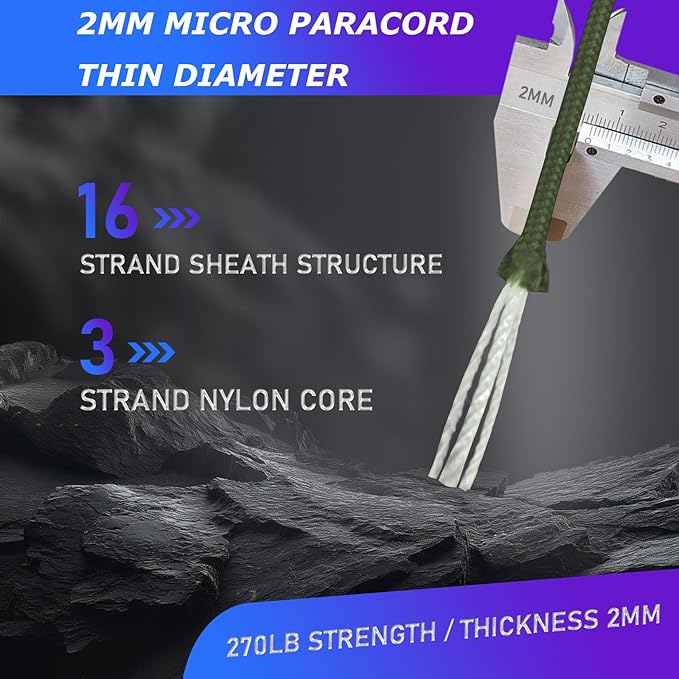 Paracordland-270LB Parachute Cord -164FT-2mm Micro Paracord-Utility Cord Thin Braided Best for Military & Camping Survival Bracelet DIY Projects Fishing Lanyards-Moss