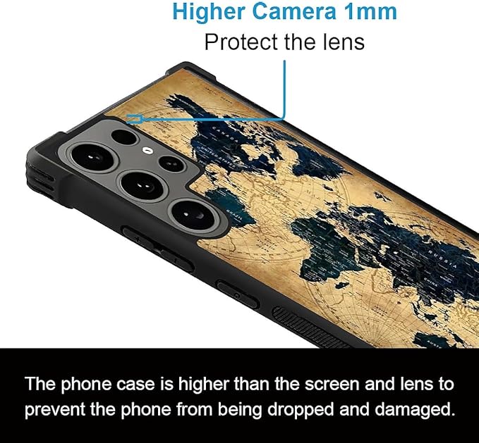 for Samsung Galaxy S24 Ultra Case, Brown World Map Pattern Graphic Design Girl Boy Soft Silicone Hard Acrylic Shock Protection for Samsung Galaxy S24 Ultra