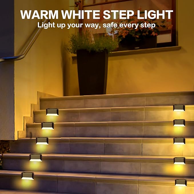 BKBB PPBB Solar Deck Lights Outdoor, 20 Pcs Solar Step Lights, Waterproof LED Solar Lights for Outdoor Stairs, Step, Fence, Yard, Patio, Railing, Garden and Pathway
