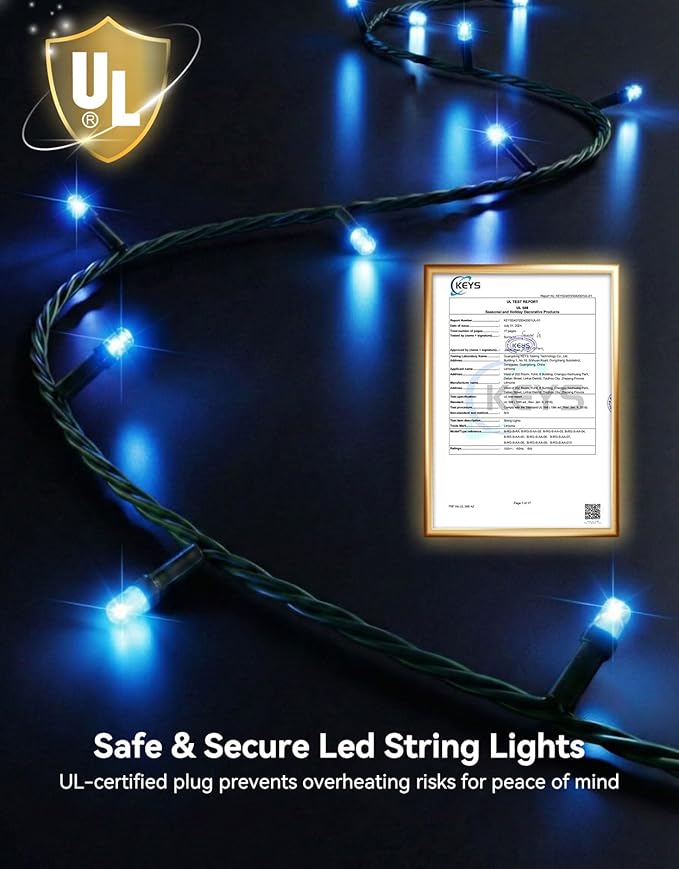 LitHome 99FT 300 LED String Lights Outdoor Indoor, 8 Modes Waterproof Christmas String Lights with Timer & Memory Function, Outdoor Christmas Lights Green Wire for Xmas Tree Party Garden, Blue