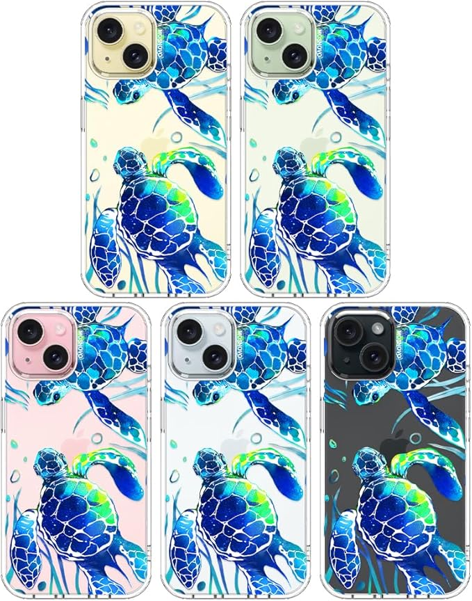 MOSNOVO Case for iPhone 15, [Buffertech 6.6ft Military-Grade Drop Protection] [Anti Peel Off Tech] Clear TPU Bumper Phone Case Cover Design - Sea Turtles