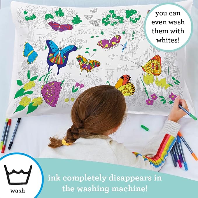 eatsleepdoodle - Coloring Pillowcase for Kids – Reusable DIY Pillow Cover with Washable Markers, Educational Arts & Crafts Activity for Boys & Girls, Fun Gift for Creative Play, Machine Washable