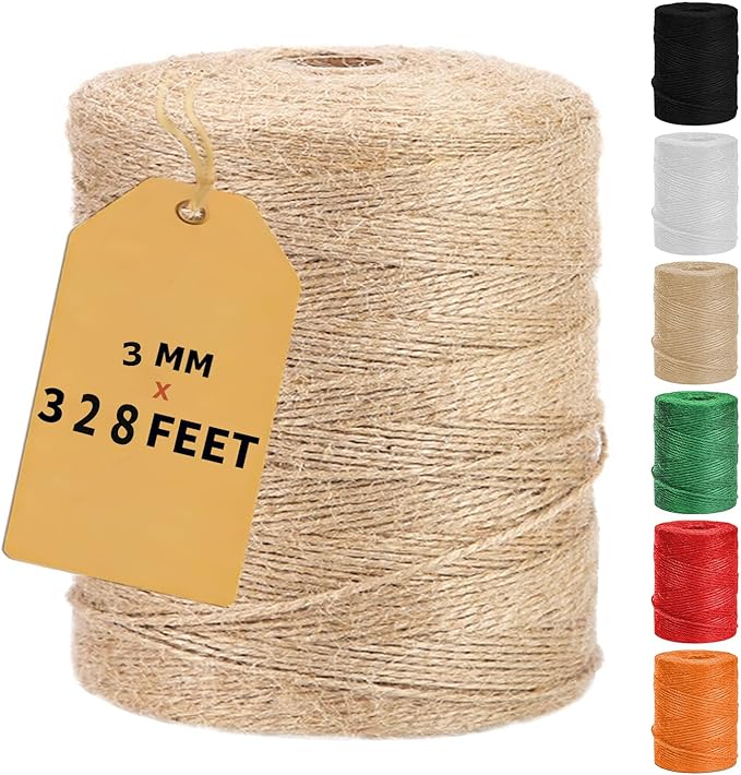 Vanhench Jute Twine 3mm x 328ft (100m), Jute Rope for Crafts Gardening Garden Plant Gift Wrapping Arts & Crafts Art Decoration Packing Material Christmas Twine Bulk Heavy-Duty (Brown)