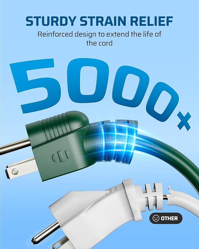 DEWENWILS Outdoor Extension Cord Multiple Outlets 45ft, Evenly Spaced 3 Outlets Plugs with Safety Cover, 16/3 SJTW Weatherproof Wire for Outdoor Lights and Holiday Decorations, 1 Pack
