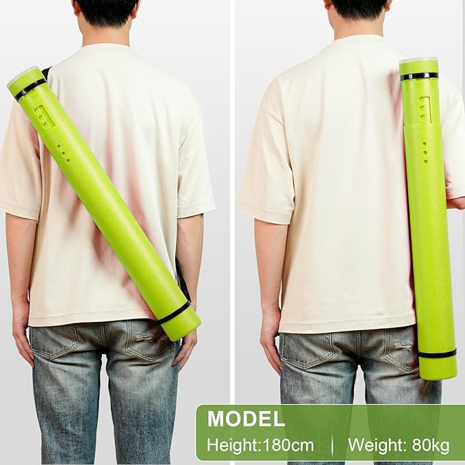 DEWEL Poster Tube, Waterproof Poster Holder Plastic Expandable Poster/Art/Document Storage Tube 24.5" to 40", Adjustable Poster Storage Blueprint Holder with Carrying Strap (Light Green-Large Size)