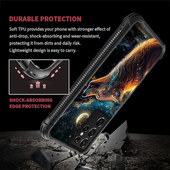 for Samsung Galaxy S21 Ultra Case, Star Cave Hungry Wolf Pattern Graphic Design Girl Boy Soft Silicone Hard Acrylic Shock Protection for Samsung Galaxy S21 Ultra
