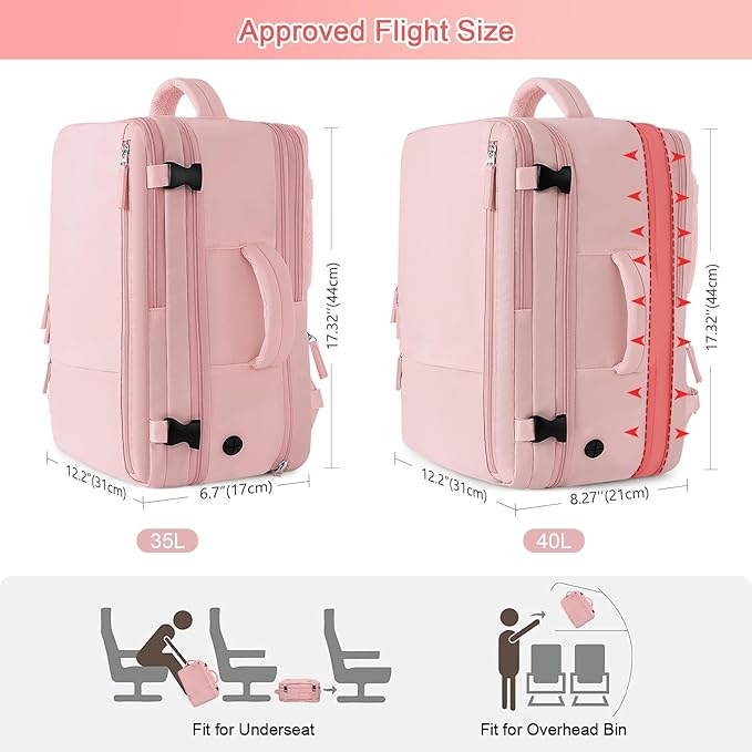 Sinaliy Large Travel Backpack for Women, 40L Carry On Backpack, 17 Inch Laptop Waterproof Backpack, College Bookbag, Backpack for Women, as Person Item Flight Approved