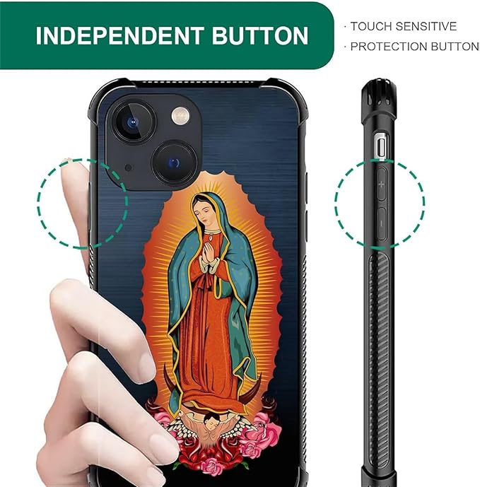 for iPhone 13 Case, Red Virgen Guadalupe Pattern Graphic Design Girl Boy Soft Silicone Hard Acrylic Shock Protection for iPhone 13