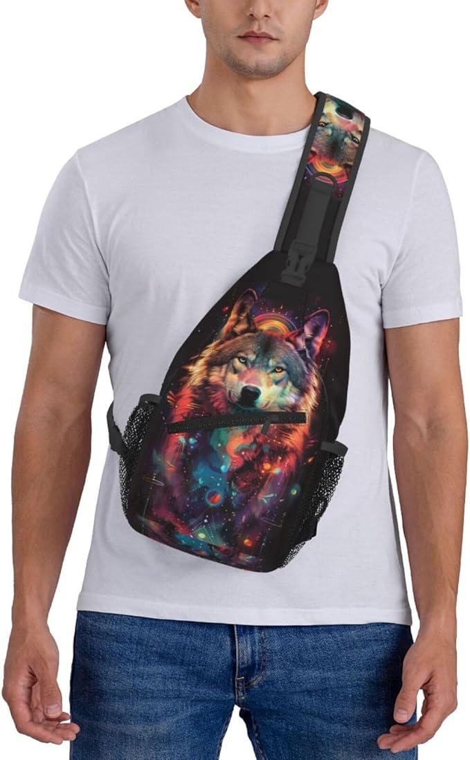 Wolf Sling Bag For Women Men Fashion Wolf Print Backpack Crossbody Shoulder Bag Sling Backpack Chest Bag Travel Hiking Casual Sport Daypack
