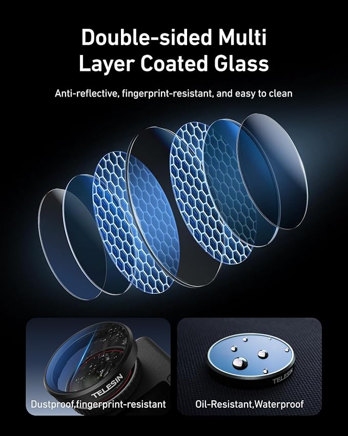 TELESIN CPL ND Filter Kit for DJI Osmo Action 6, 4 Pack CPL ND8 ND16 ND32 Action 6 Filter, Snap-On Neutral Density Polarising Filter, HD Optical Glass/Multi-Coated Filters Creator Combo Accessories