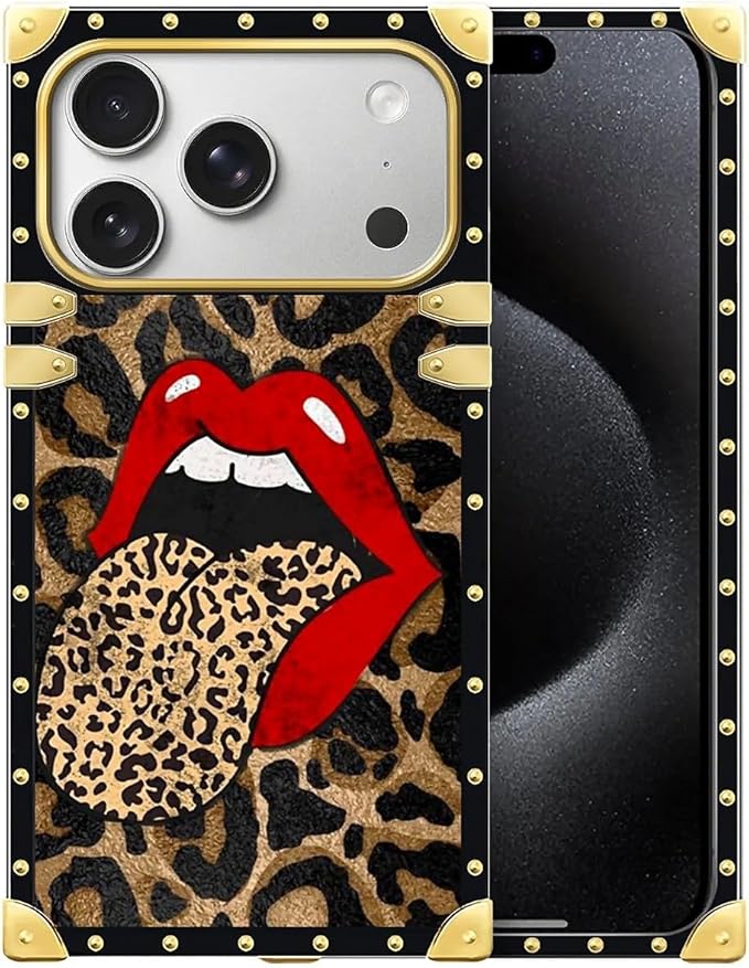 for iPhone 17 Pro Case Luxury Golden Decoration for Girl Women Soft TPU Shockproof Protective Hard PC Back for iPhone 17 Pro Crazy Pattern Brown Leopard Print Mouth