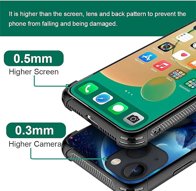 for iPhone 14 Plus Case, Snowy Mountain Fox Lake Pattern Graphic Design Girl Boy Soft Silicone Hard Acrylic Shock Protection for iPhone 14 Plus