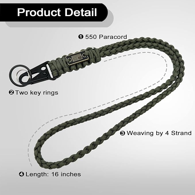 DDOUT Heavy Duty Paracord Lanyard 550 Paracord Braided Keychain for ID Badges, Camera, Whistle, Traveling, Outdoor Activities