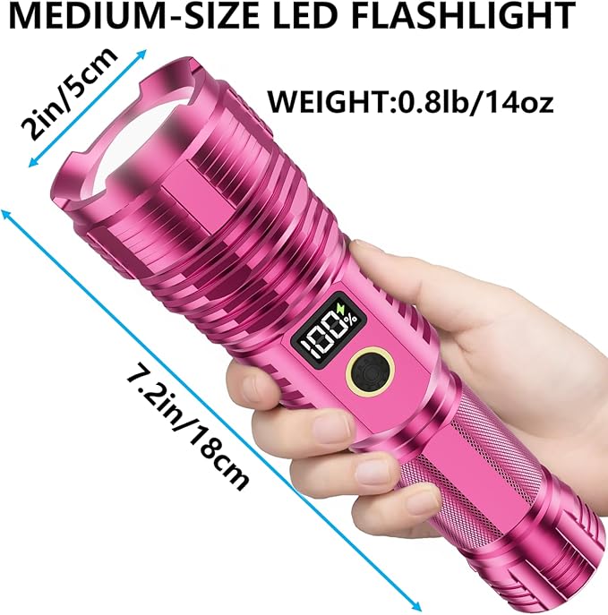 Flashlights High Lumens Rechargeable, 100,000LM LED Super Bright Flash Light, Zoomable Linternas with LCD Digital Display, 5 Mode, Waterproof, Powerful Tactical Flashlight for Emergencies Camping Gift