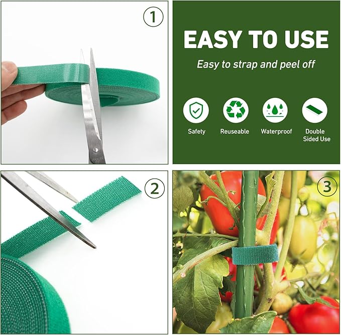 1/2inch 82ft Garden Tie Green Tape, Hitotsu Reusable Plant Tape, Nylon Plant Tie Strap for Gardening Tips, Flowers, Tomato, Vines, Tree