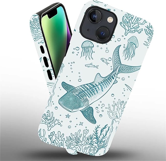 for iPhone 14 Plus Case,HH2 Ocean Whale Shark Hybrid 2 Layer Hard Shell Silicone Protective Pattern Design Case