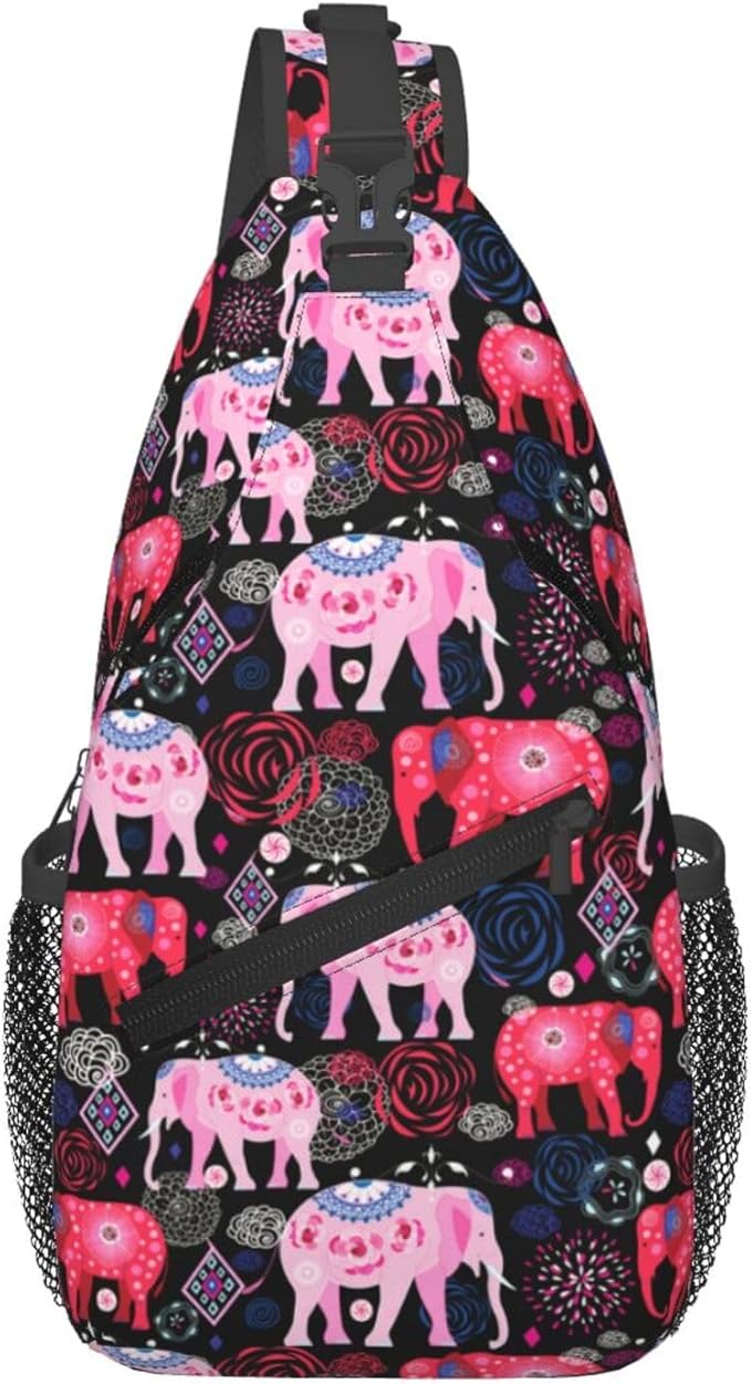 African Ethnic Elephant Sling Backpack for Women Men Fashion Crossbody Shoulder Bag Sling Backpack Chest Bag Travel Hiking Casual Sport Daypack