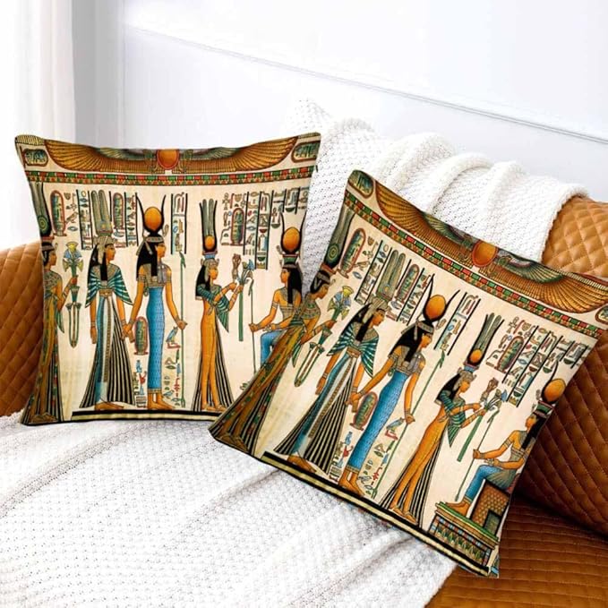 Old Egyptian Empire Couch Pillow Covers 18 X 18 0 Set of 2 Pillowcases Square Velvet Outdoor Cushion Pillow Cases Decorative for Home Bed Sofa Couch Hotel