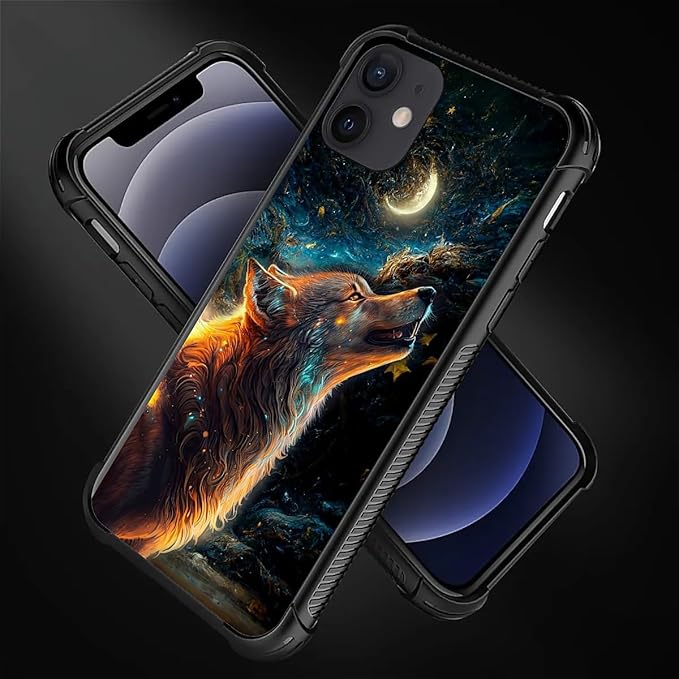 for iPhone 11 Case, Star Cave Hungry Wolf Pattern Graphic Design Girl Boy Soft Silicone Hard Acrylic Shock Protection for iPhone 11