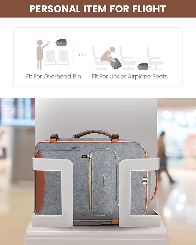 LOVEVOOK Travel Backpack for Women & Men 40L,Airline Approved Carry On Backpack Travel Essentials,TSA Carry on Luggage,Waterproof Personal Item Travel Bag,Suitcase with 3 Packing Cubes,Grey-Brown