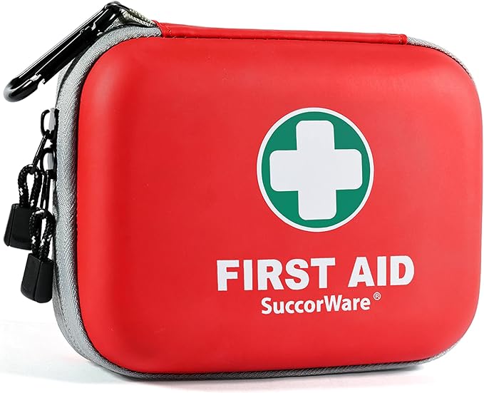 SuccorWare 150 Pieces Mini First Aid Kit - Small Medical Kit with Hard Shell - Emergency First Aid Kit for Car, Travel, Home, Outdoor, Office, Camping, Hiking (Red)