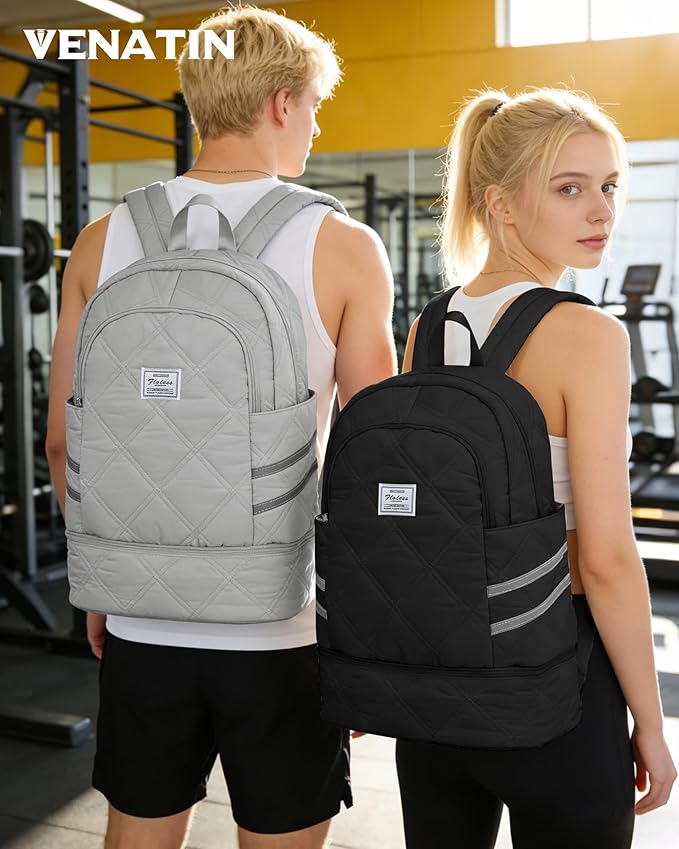 Gym Backpack for Women Men, Lightweight Gym Bag with Shoe Compartment, Water Resistant Sports Backpack with Wet Pocket, Large Capacity Cheer Backpacks for Girls, Grey