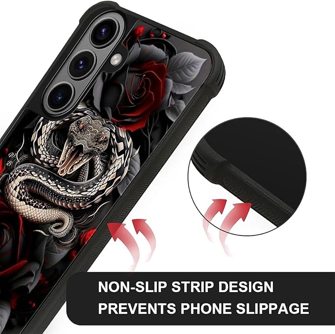 for Samsung Galaxy S26 Plus Case,Graphic Design for Girl Boy Soft Silicone Hard Acrylic Shock Protection Designed for Samsung Galaxy S26 Plus Entwined Rose Snake Pattern