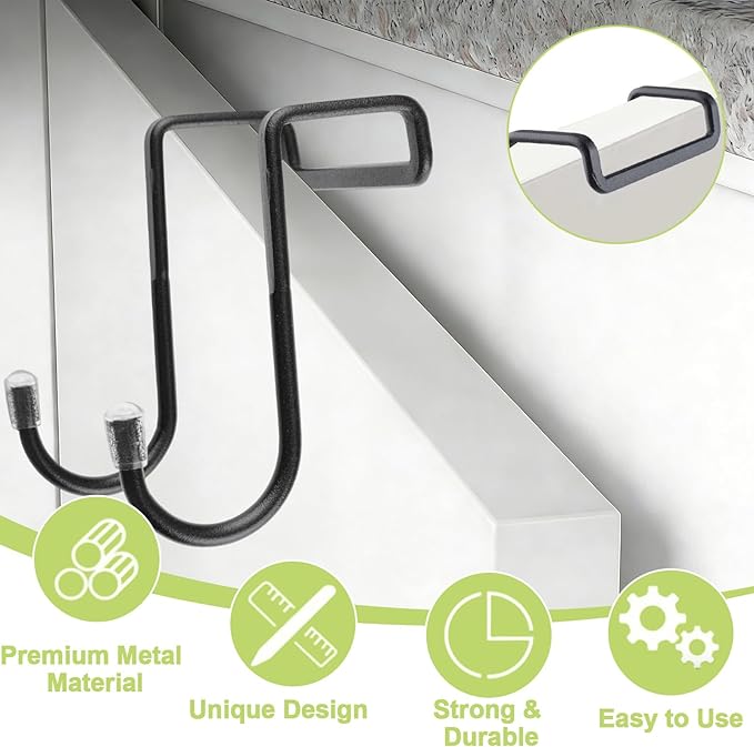 Over Cabinet Double Hooks, 4Pcs Over Cupboard Door Towel Hanger Multi-Purpose S-Shaped Hooks for Kitchen,Bathroom (Black, Carbon Steel)