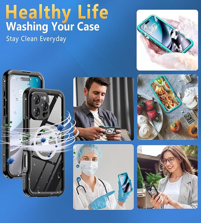 for iPhone 16 Pro Case Waterproof | Shockproof Dust Proof Phone Case Cover with Screen Protector - Clear
