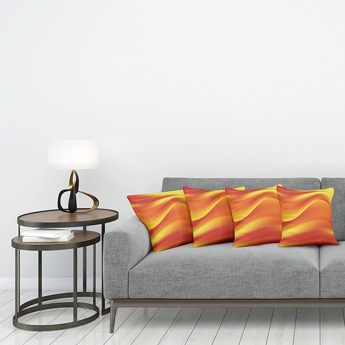 Ambesonne Orange Decorative Throw Pillow Case Pack of 4, Digital Waves with Different Tones Motion Effect Smooth Hot Lines Art Print, Cushion Cover for Couch Living Room Car, 16", Burnt Orange Yellow