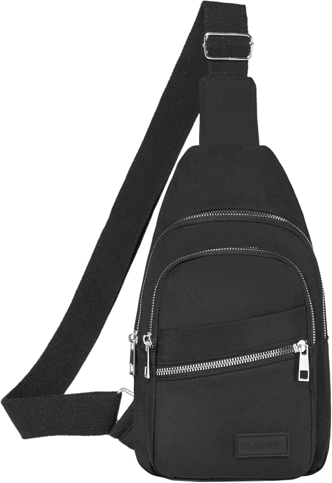 Banelu Cross Body Bag Small Sling Backpack Sling Bags Hiking Daypacks Crossbody Bags for Women Men - Silver Zipper