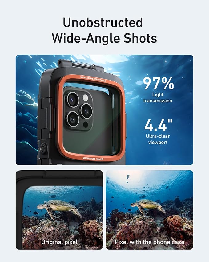 TELESIN Universal Underwater Phone Case for Snorkeling and Diving Waterproof Housing for Photo & Video Handle Grip for iPhone 7-17 Pro/Pro Max/Plus/Mini, Galaxy S10-S26 Ultra/Plus and Most Phones