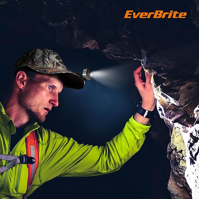 EverBrite 400LM Rechargeable Headlamp, 1.59 oz Lightweight & Comfortable Head Lamp with Hat Clip, IP67 Waterproof, White/Red/Green Light, 7 Modes for Running, Camping and Backpacking-Grey