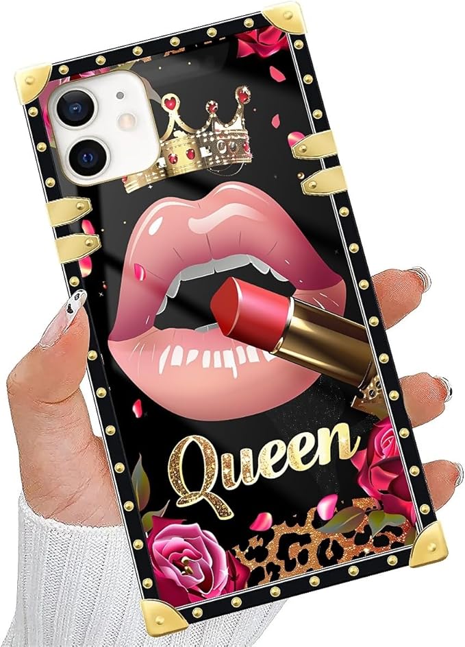 Compatible with iPhone 11 Case, Glitter Red Rose Queen Leopard Lipstick Luxury Golden Decoration for Girl Women Soft TPU Shockproof Protective Hard PC Back for iPhone 11