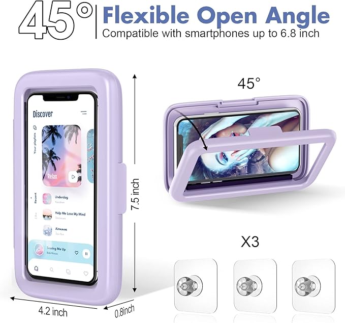 LC-dolida Shower Phone Holder Waterproof 480 Rotation Phone Stand Case Mount for Bathroom Batheub Kitchen Wall Mirro Compatible with iPhone 17 16 15 14 13 Plus Pro Max XS XR Women Men Gift