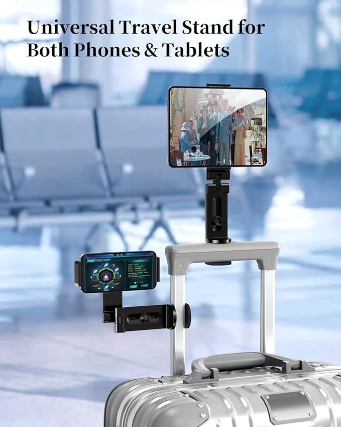 Universal Handfree Tablet Mount with 360 Degree Rotation, Compatible with 4-10" Smartphones & Tablets, Portable Travel Must Haves for Plane Tray Table, Home, Kitchen, Office, Outdoor