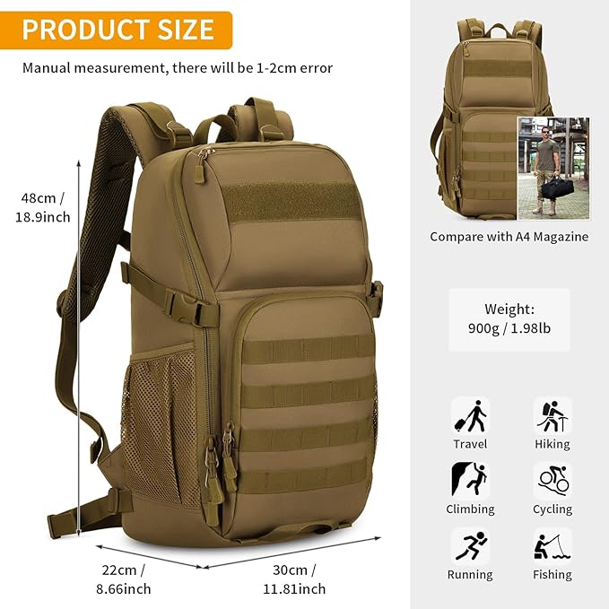 HUNTVP Tactical Backpack Military MOLLE Backpack Hunting Rucksack Gear Assault Pack 25L WR